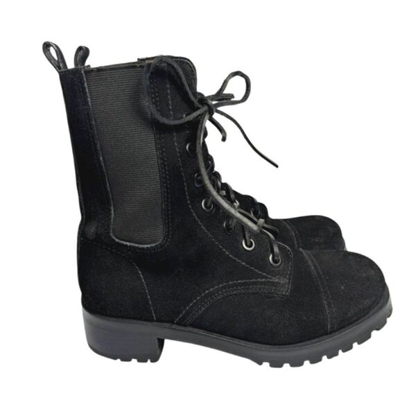 Tory Burch Broome Black Suede Leather lace-up Combat Boots Womens 6 - Picture 2 of 9